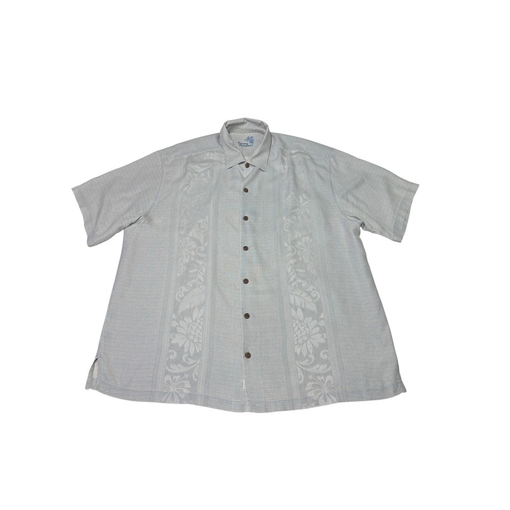 Tommy Bahama Mens XL Tall Blue 100% Silk Embroidered‎ Floral Camp Shirt XLX/TGT